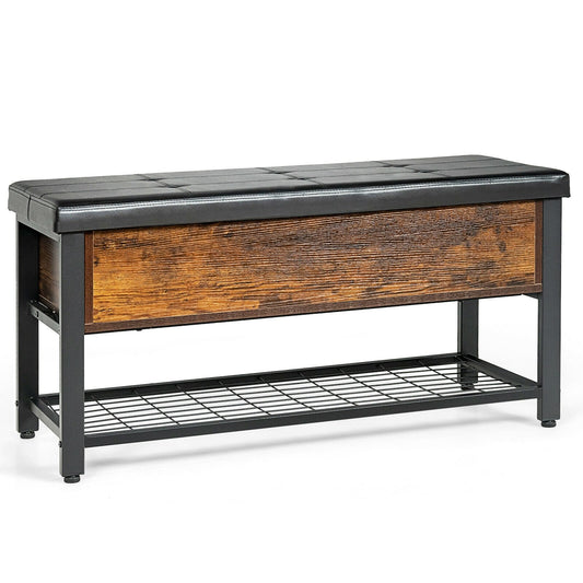 Shoe Bench Padded Bench with Storage Box and Shoe Shelf, Black