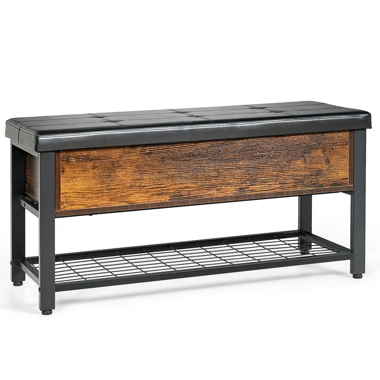 Shoe Bench Padded Bench with Storage Box and Shoe Shelf, Black at Gallery Canada