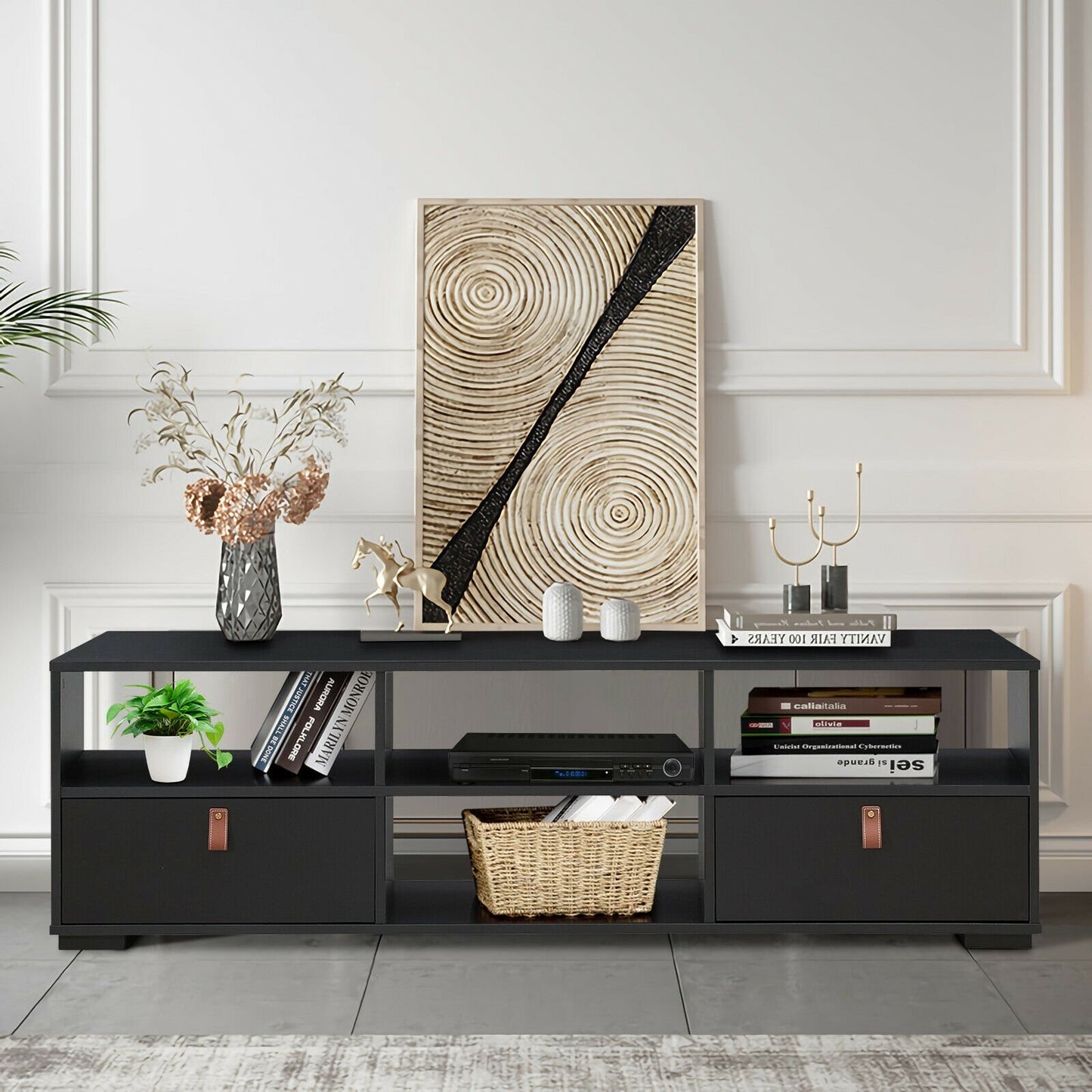 TV Stand Entertainment Media Center Console for TV's up to 60 Inch with Drawers, Black at Gallery Canada