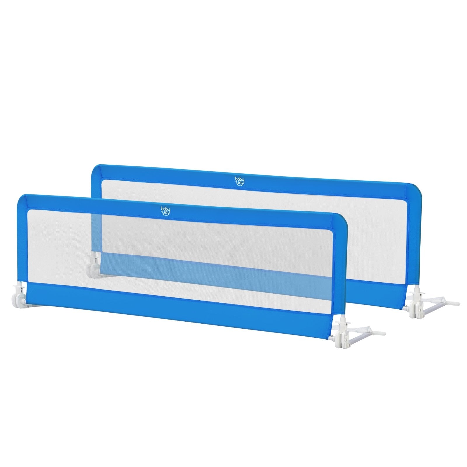 71 Inch Extra Long Swing Down Bed Guardrail with Safety Straps, Blue at Gallery Canada