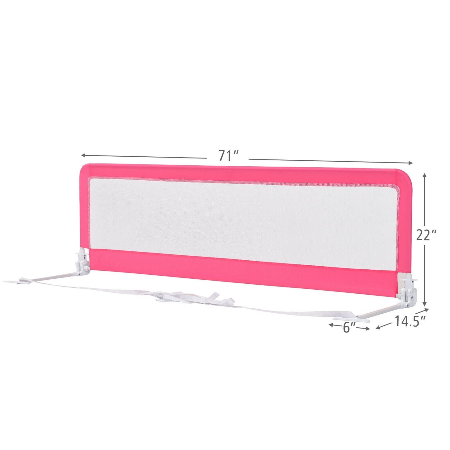 71 Inch Extra Long Swing Down Bed Guardrail with Safety Straps, Pink