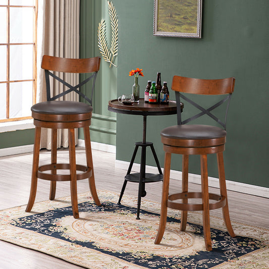 Set Of 2 Swivel Bar Stools, Rubber Wood Legs, L, Walnut