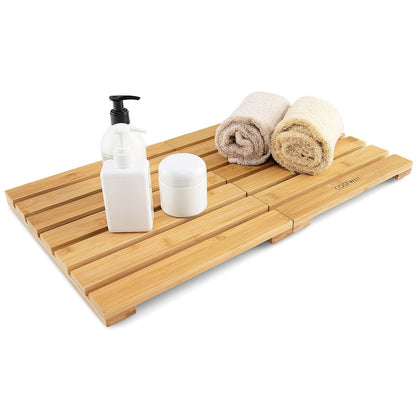 Bamboo Bath Mat with Non-slip Pads and Slatted Design, Natural