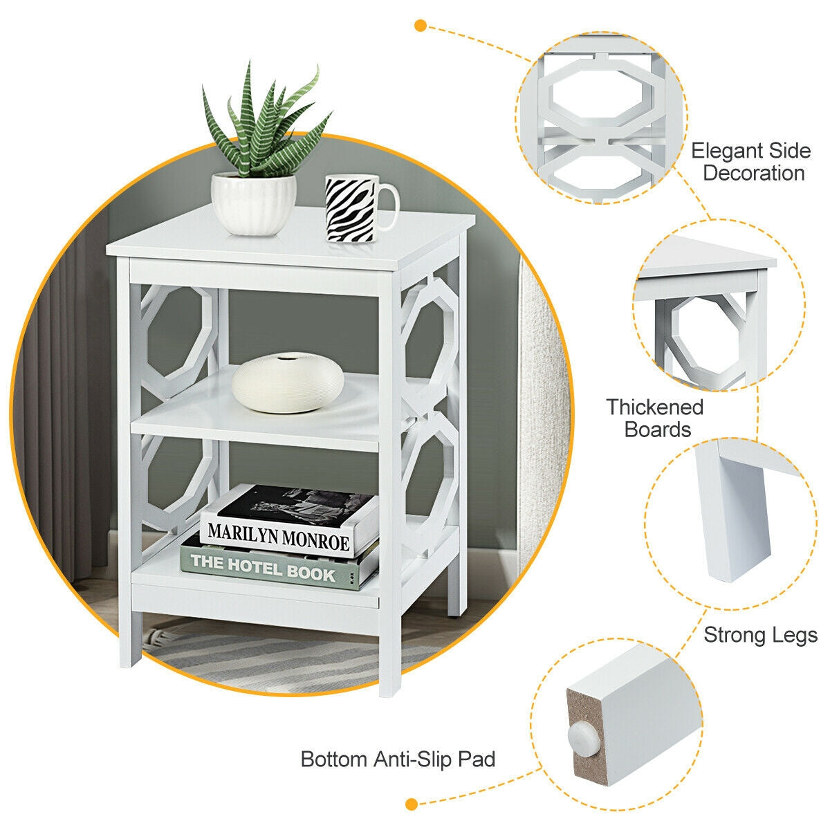 2 Pieces 3-tier Nightstand Sofa Side End Accent Table Storage Display Shelf, White Nightstands at Gallery Canada