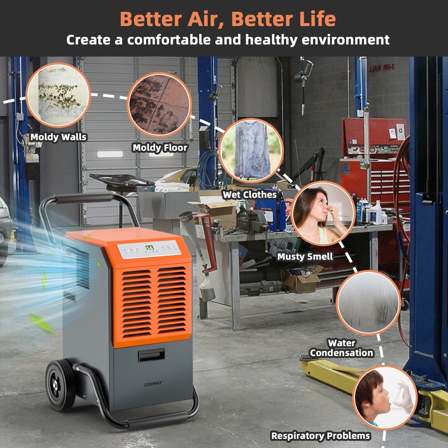 Portable Commercial Dehumidifier with Water Tank and Drainage Pipe, Gray at Gallery Canada