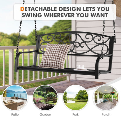 Outdoor 2-Person Metal Porch Swing Chair with Chains, Black at Gallery Canada
