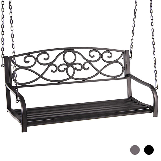 Outdoor 2-Person Metal Porch Swing Chair with Chains, Brown