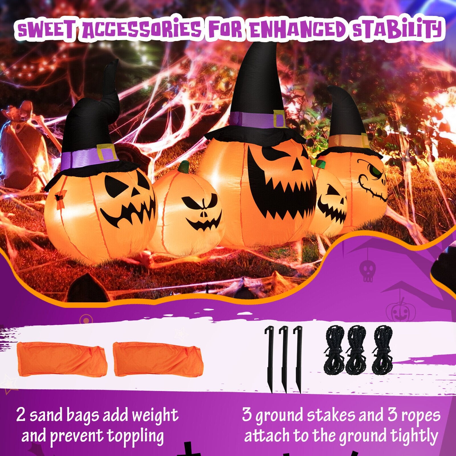 8 Feet Inflatable Pumpkin Family Waterproof Halloween Yard Decoration with LED Lights, Orange at Gallery Canada