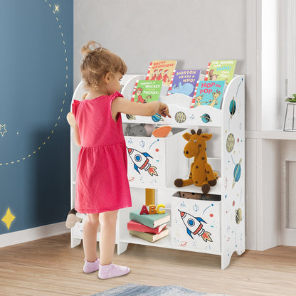 Wooden Children Storage Cabinet with Storage Bins, White