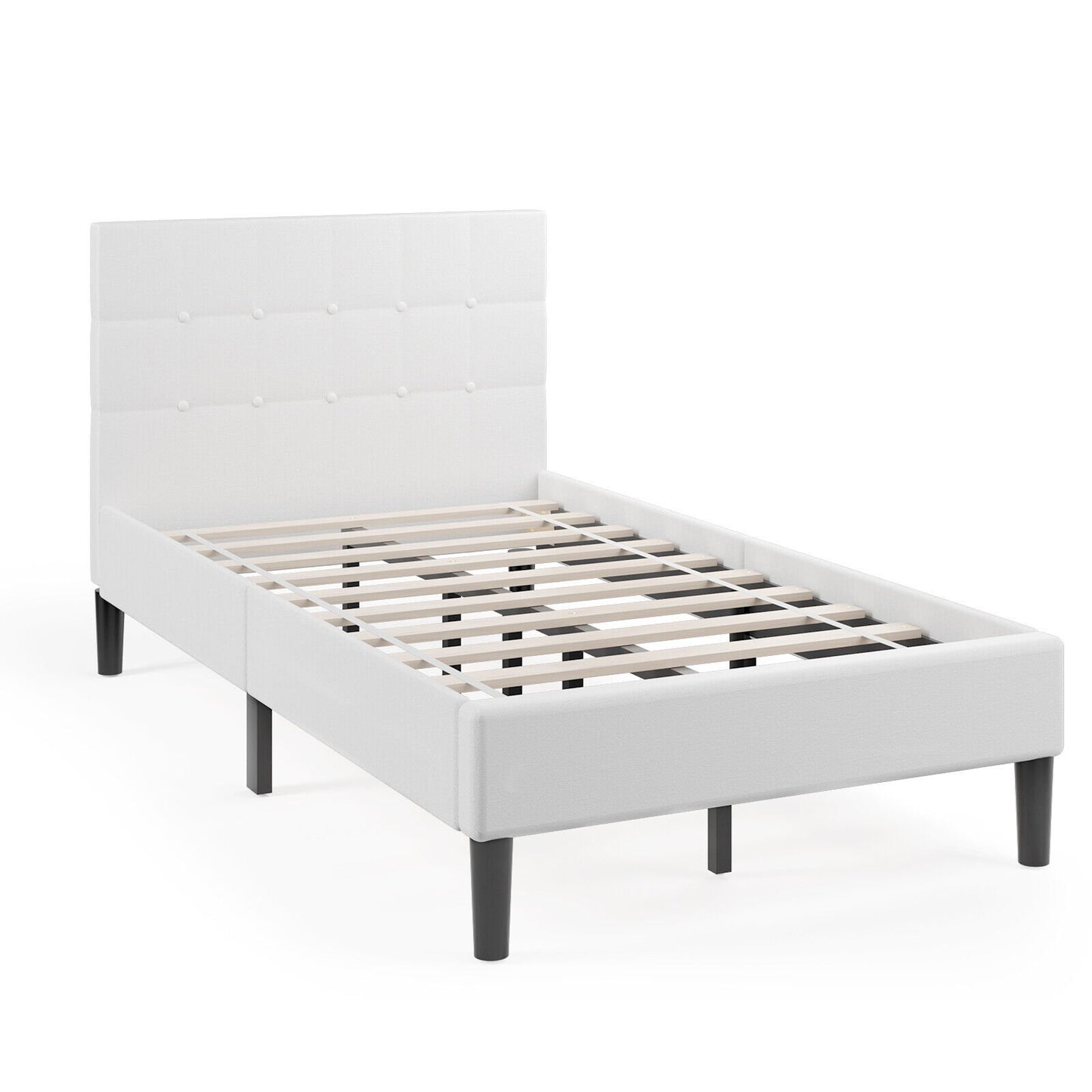 Platform Bed with Button Tufted Headboard, Beige at Gallery Canada