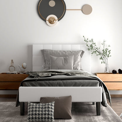 Platform Bed with Button Tufted Headboard, Beige at Gallery Canada