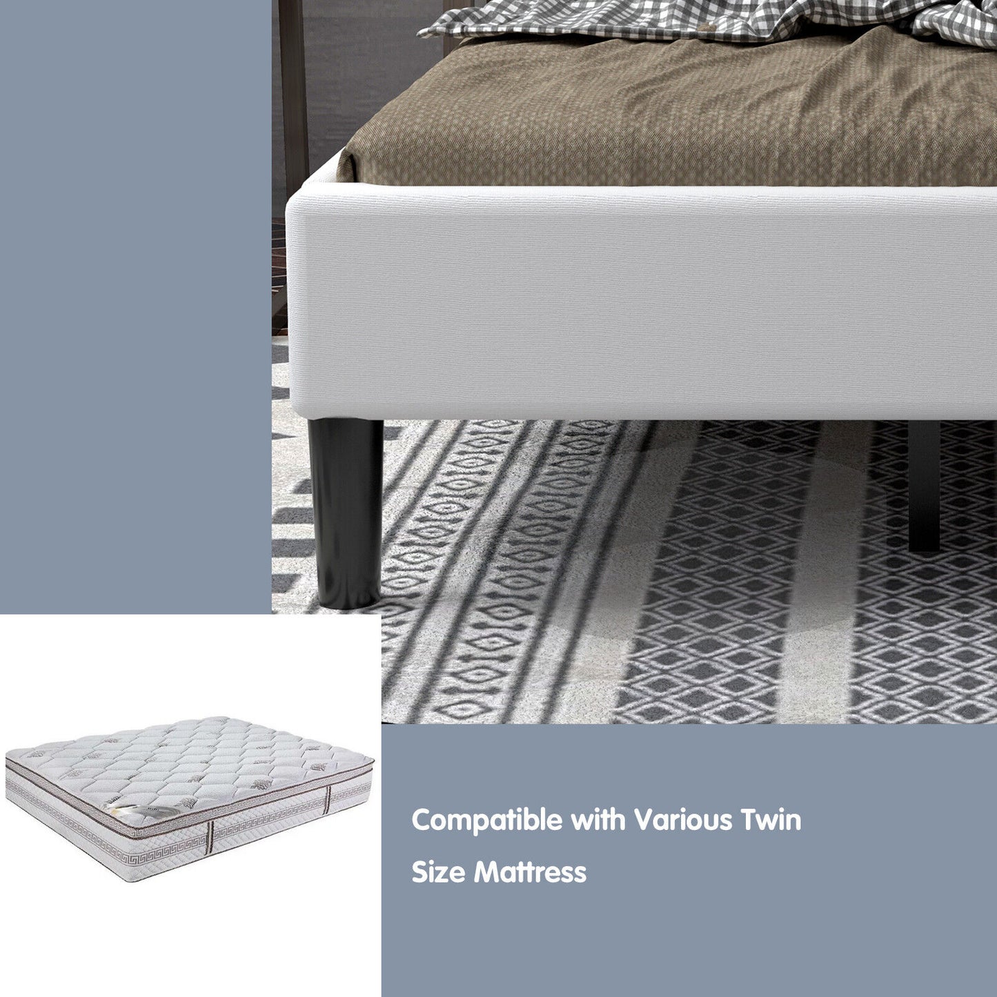 Platform Bed, Button Tufted Headboard, Beige Simple Bed Frame at Gallery Canada