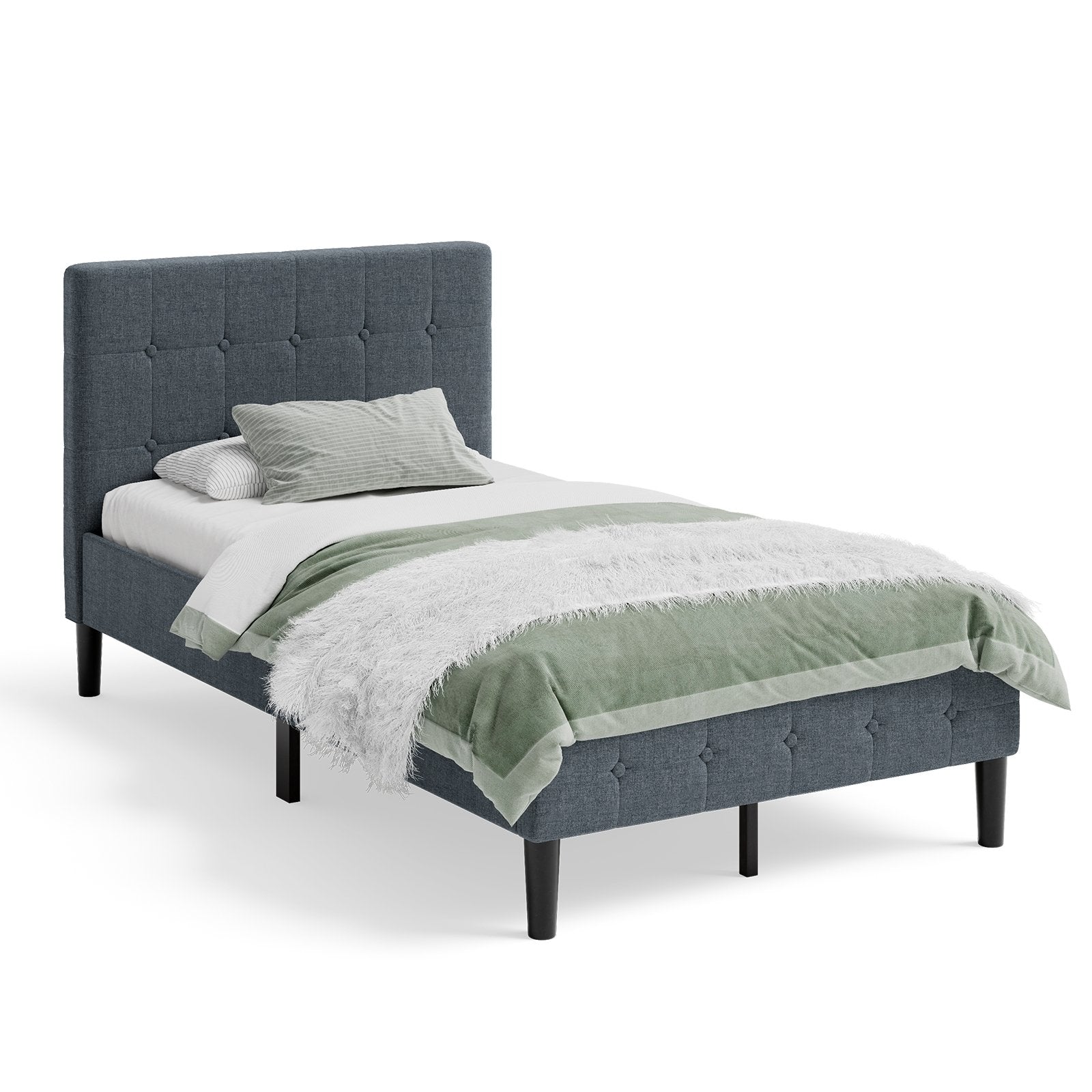 Platform Bed with Button Tufted Headboard, Gray at Gallery Canada
