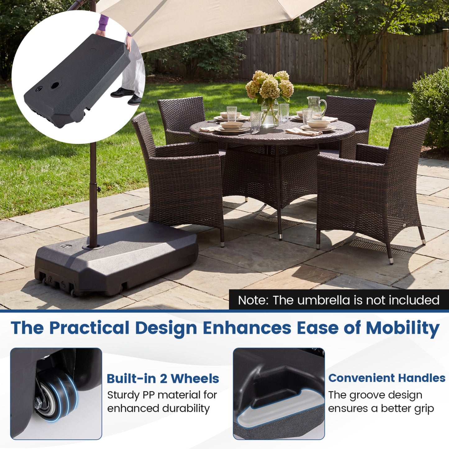 165 LBS Cantilever Umbrella Base with Wheels and Cross Base Outdoor Umbrella Bases at Gallery Canada