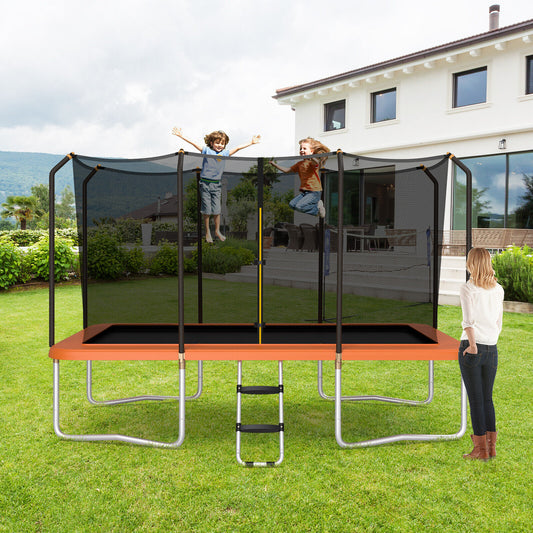 8 x 14 Feet Recreational Trampoline, Safety Enclosure Net, Ladder, Orange