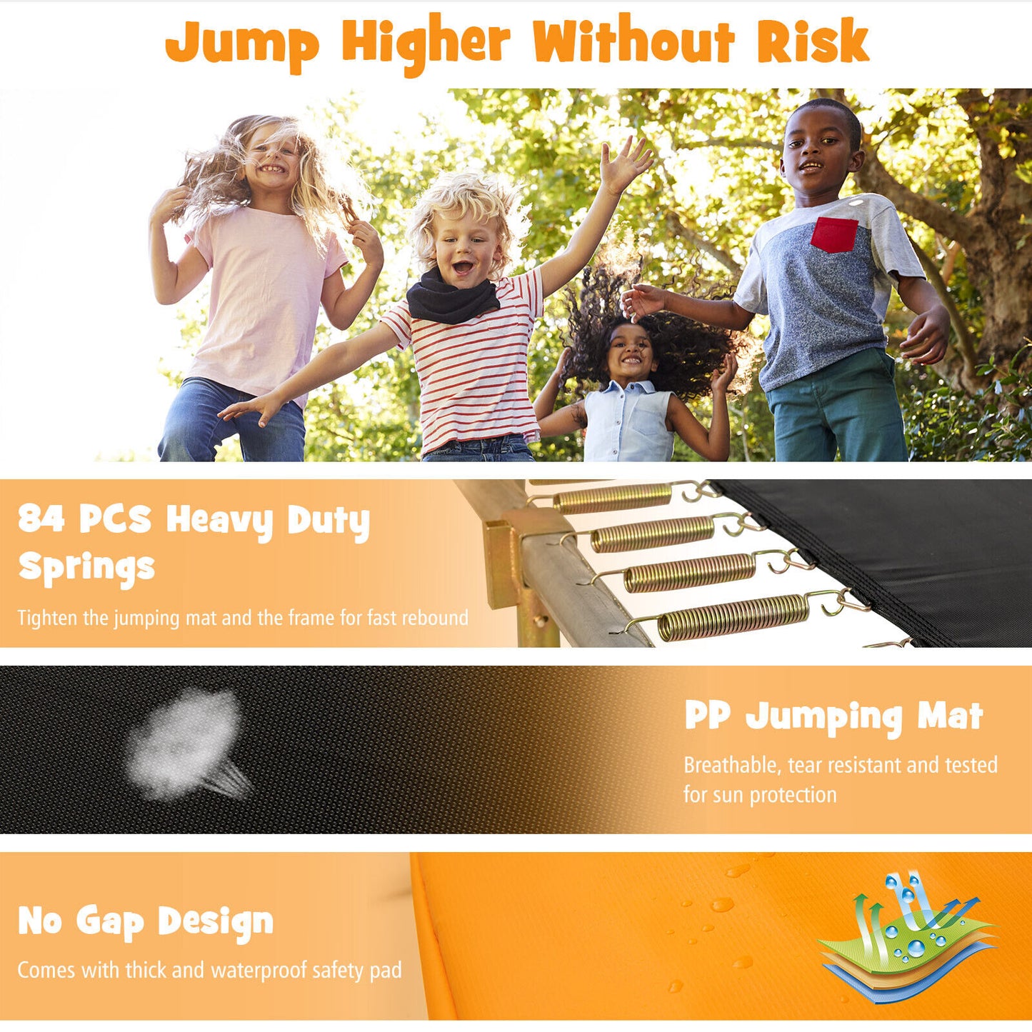 8 x 14 Feet Rectangular Recreational Trampoline with Safety Enclosure Net and Ladder, Orange Trampolines at Gallery Canada