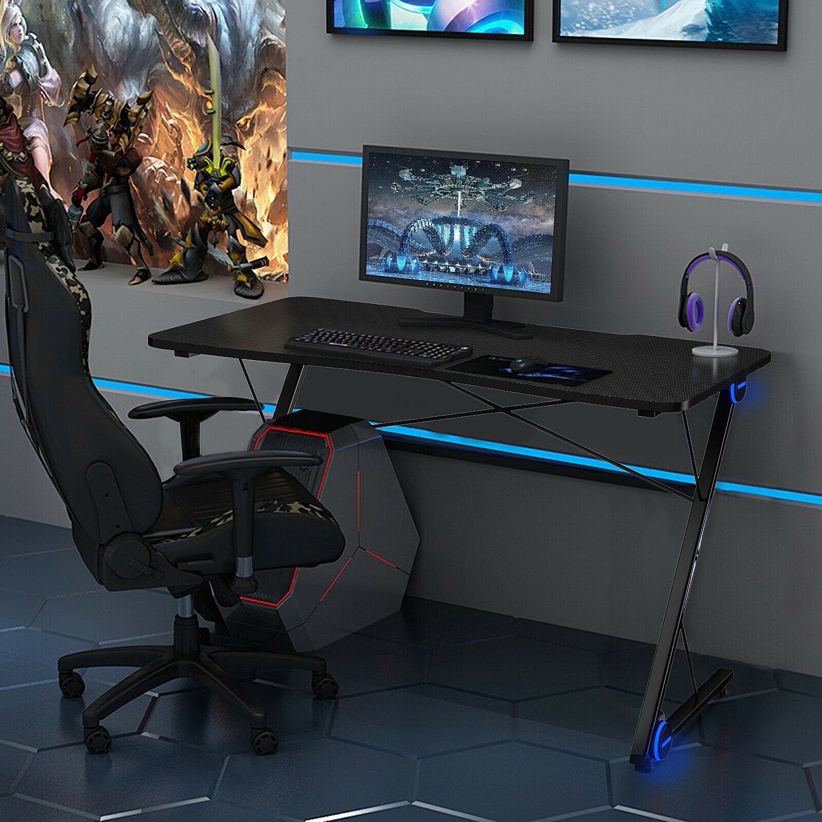Z Shape Gaming Desk with LED Lights at Gallery Canada