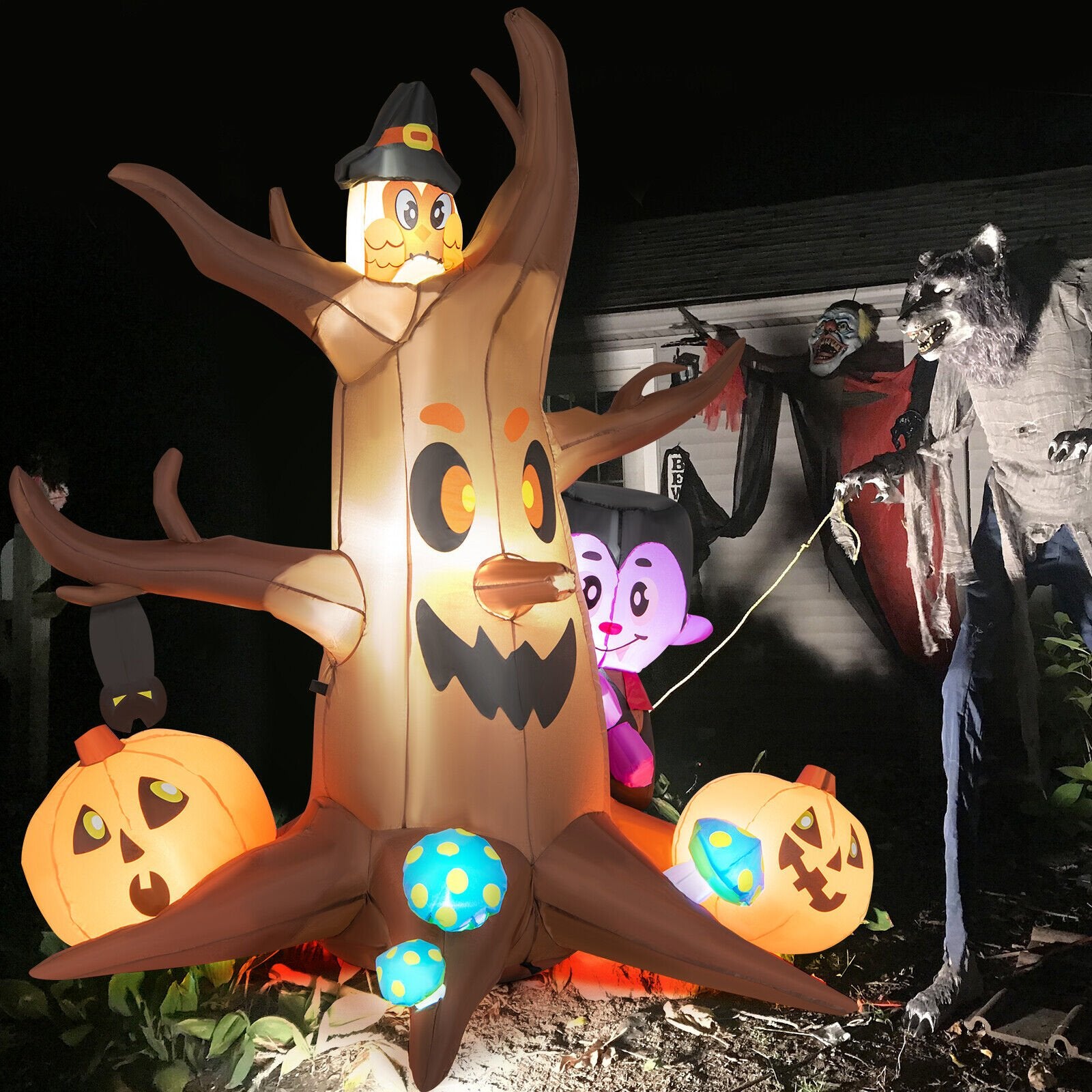 6 Feet Inflatable Halloween Dead Tree with Pumpkin Blow up Ghost Tree and RGB Lights, Brown at Gallery Canada
