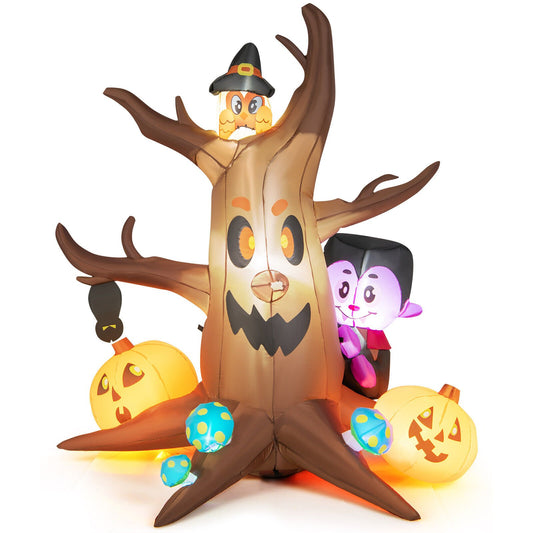6 Feet Inflatable Halloween Dead Tree with Pumpkin Blow up Ghost Tree and RGB Lights, Brown