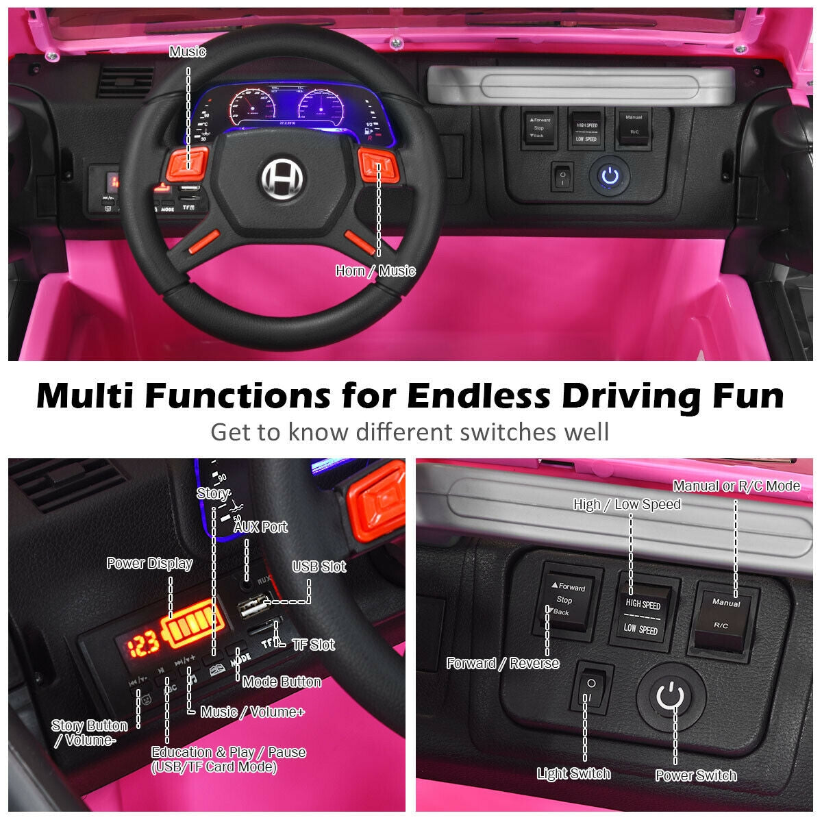 12V 2-Seater Ride On Car Truck With Remote Control, Storage Room, Pink Powered Ride On Toys at Gallery Canada