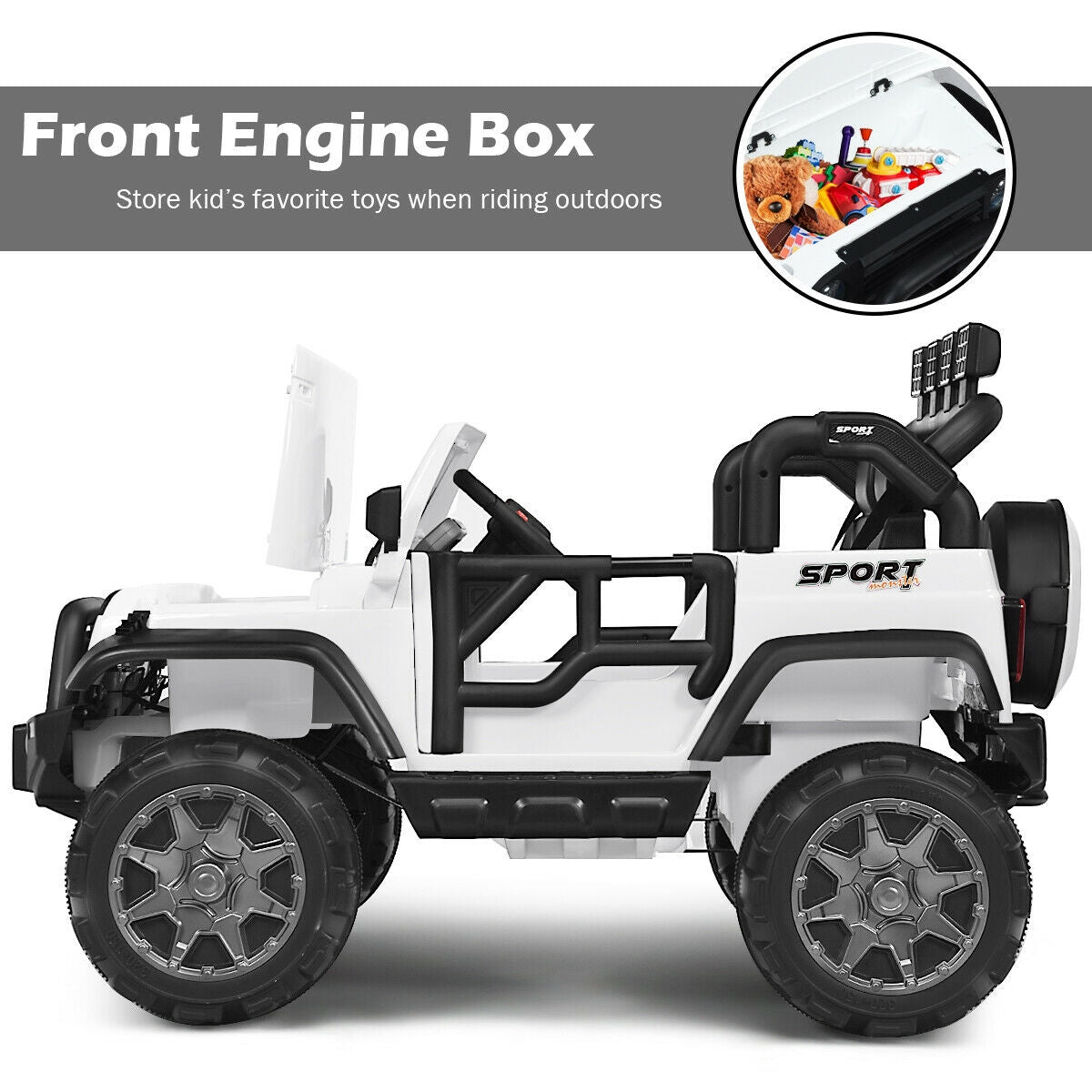 12V 2-Seater Ride On Car Truck With Remote Control, Storage Room, White Powered Ride On Toys at Gallery Canada