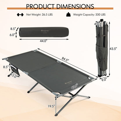 Extra Wide Folding Camping Bed with Carry Bag and Storage Bag, Gray at Gallery Canada