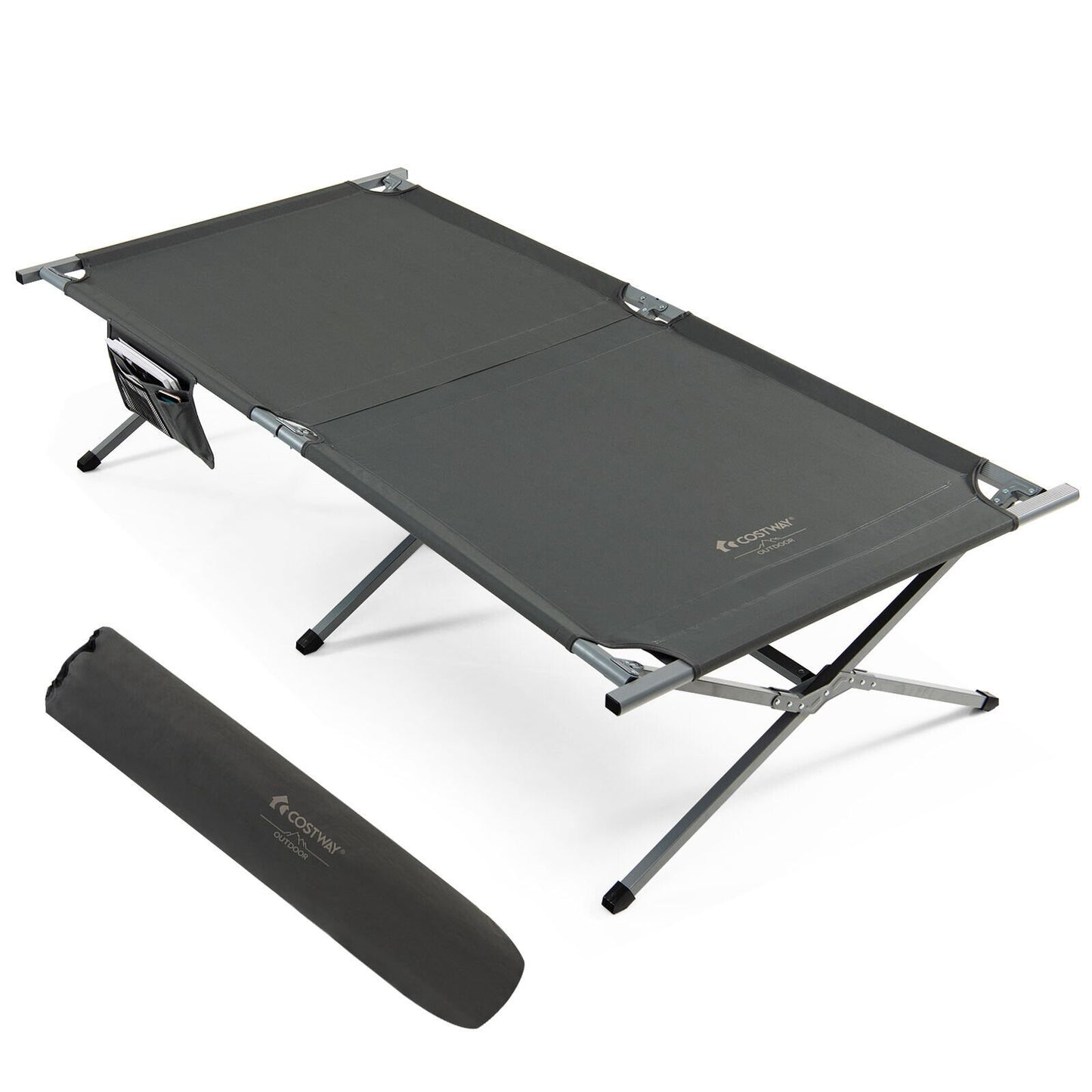 Extra Wide Folding Camping Bed with Carry Bag and Storage Bag, Gray at Gallery Canada