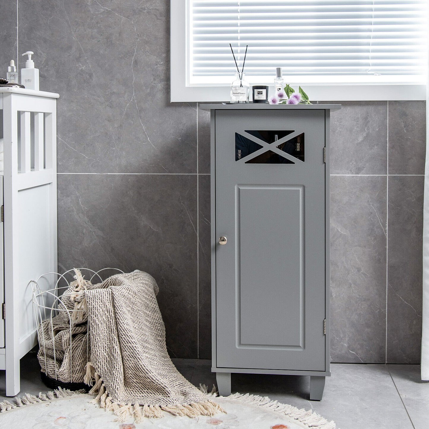 Bathroom Cabinet Free Standing Storage Side Table Organizer, Gray at Gallery Canada