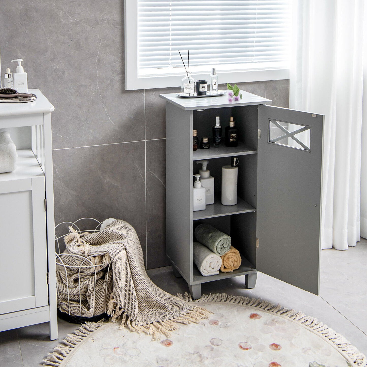 Bathroom Cabinet Free Standing Storage Side Table Organizer, Gray at Gallery Canada