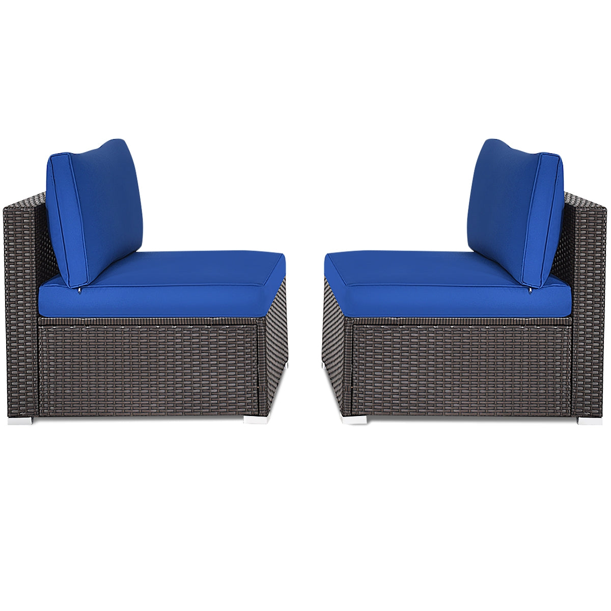 2 Pieces Patio Rattan Armless Sofa Set with 2 Cushions and 2 Pillows, Navy Outdoor Sectionals at Gallery Canada