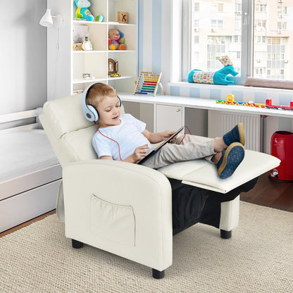 Ergonomic PU Leather Kids Recliner Lounge Sofa for 3-12 Age Group, White at Gallery Canada