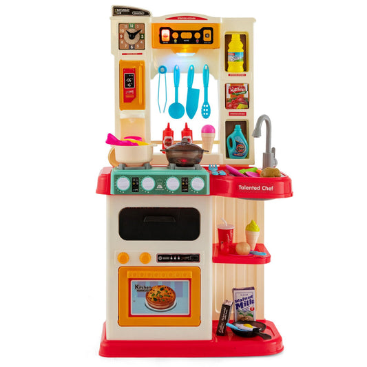 64 Pieces Realistic Kitchen Playset for Boys and Girls with Sound and Lights, Pink