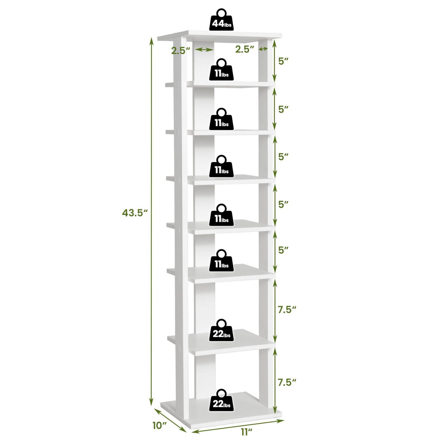 7-Tier Wooden Shoe Rack Narrow Vertical Shoe Stand Storage Display Shelf, White