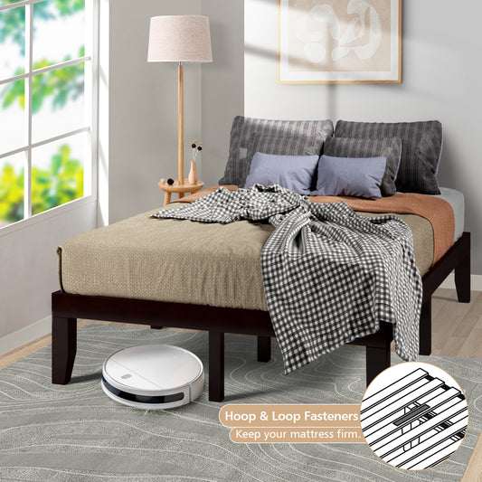 14 Inch Full Size Wood Platform Bed Frame with Wood Slat Support, Brown Simple Bed Frame Brown at Gallery Canada