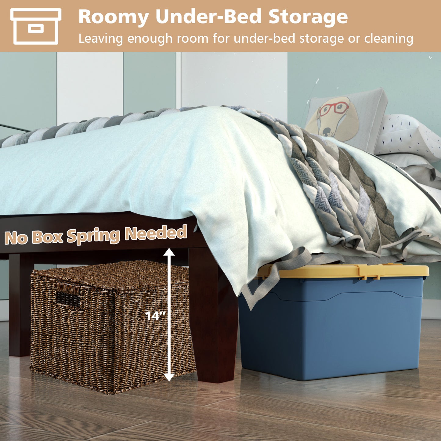 14 Inch Full Size Wood Platform Bed Frame with Wood Slat Support, Brown Simple Bed Frame at Gallery Canada