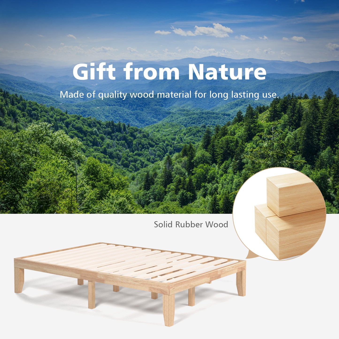 14 Inch Full Size Wood Platform Bed Frame, Wood Slat Support, Natural Simple Bed Frame at Gallery Canada