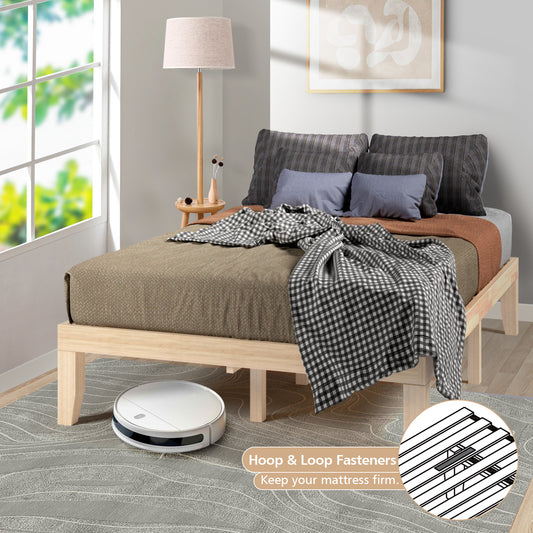 14 Inch Full Size Wood Platform Bed Frame, Wood Slat Support, Natural Simple Bed Frame Natural at Gallery Canada