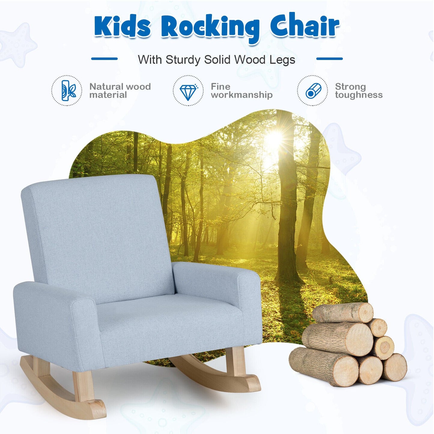 Kids Rocking Chair with Solid Wood Legs, Blue at Gallery Canada