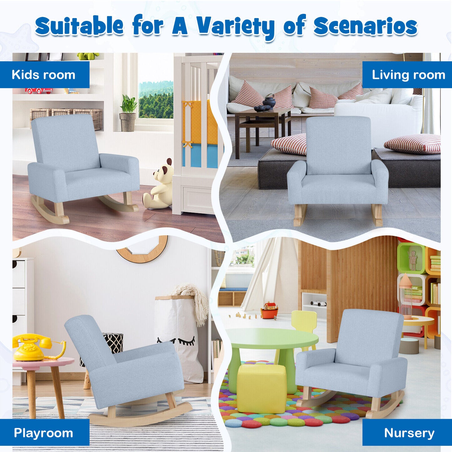 Kids Rocking Chair, Solid Wood Legs, Blue Kids Chairs & Seating at Gallery Canada
