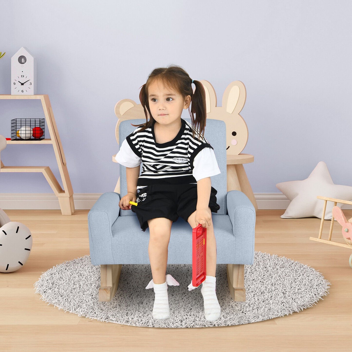 Kids Rocking Chair with Solid Wood Legs, Blue at Gallery Canada