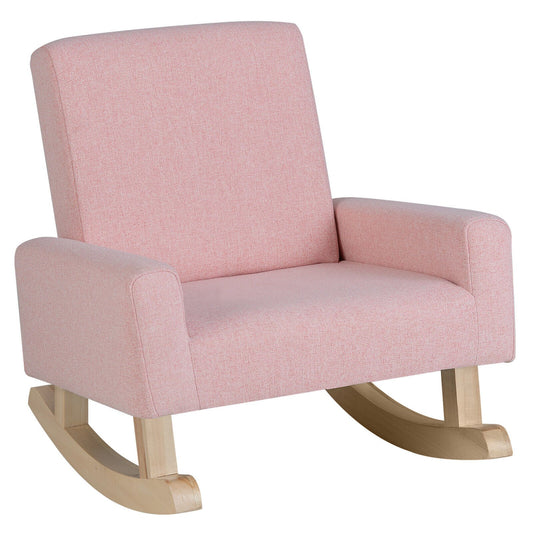 Kids Rocking Chair with Solid Wood Legs, Pink