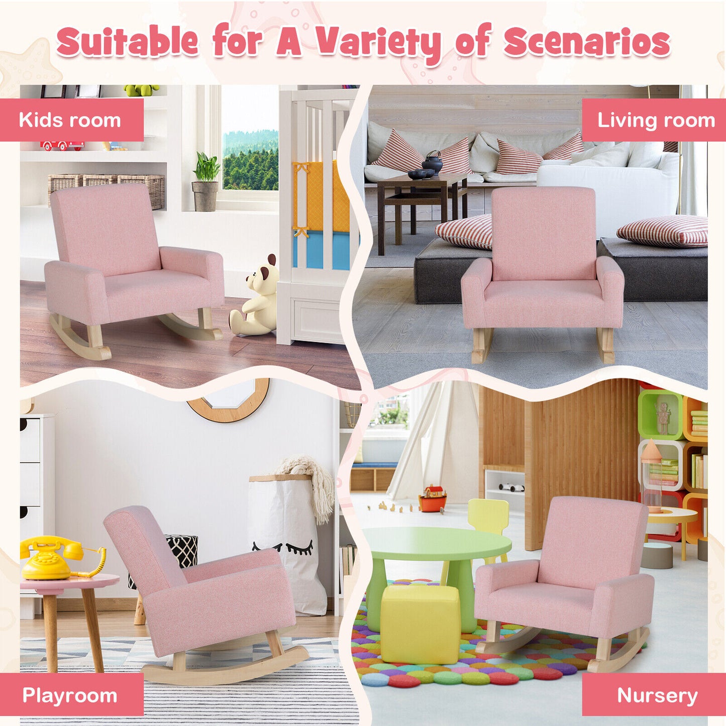 Kids Rocking Chair, Solid Wood Legs, Pink Kids Chairs & Seating at Gallery Canada