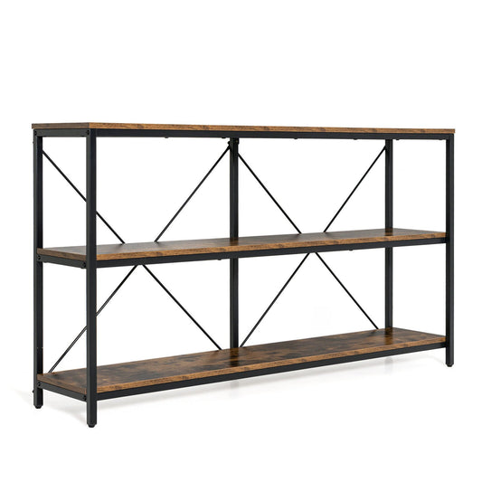 3-tier Console Table with Storage Shelves, Rustic Brown