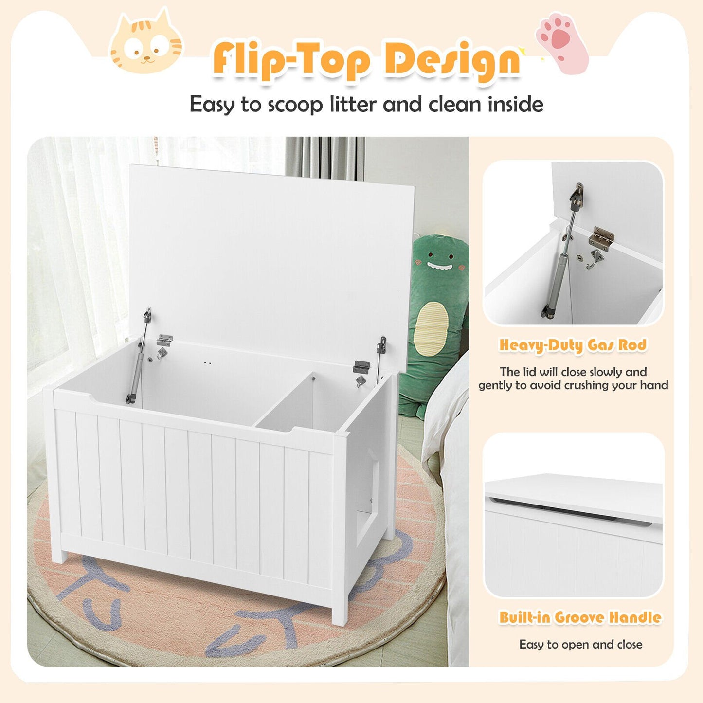 Wooden Cat Litter Box Enclosure with Top Opening Side Table, White at Gallery Canada