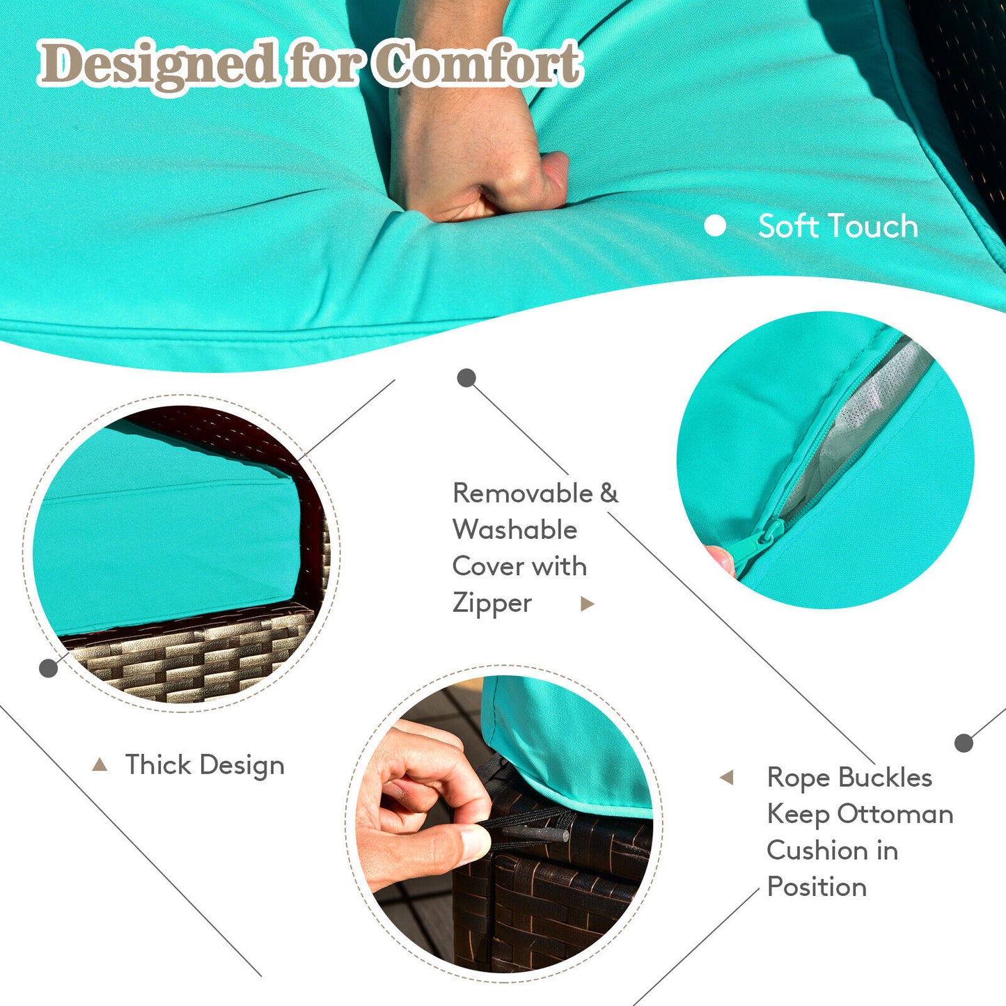 8 Pieces Patio Space-Saving Rattan Furniture Set with Storage Box and Waterproof Cover, Turquoise Outdoor Sectionals at Gallery Canada