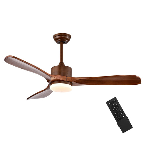 52 Inch Reversible Ceiling Fan with LED Light and Adjustable Temperature, Brown