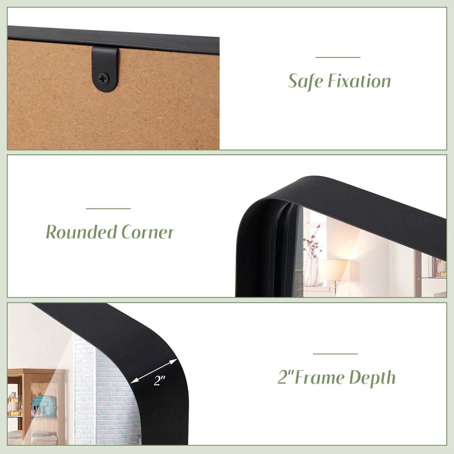 Rectangular Wall Mount Bathroom Mirror, Solid Steel Frame, L, Black Wall Mirrors at Gallery Canada