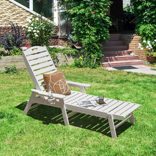 Weatherproof Patio Lounge Chair, Adjustable Back, Cup Holder, White Outdoor Chaise Lounges White at Gallery Canada