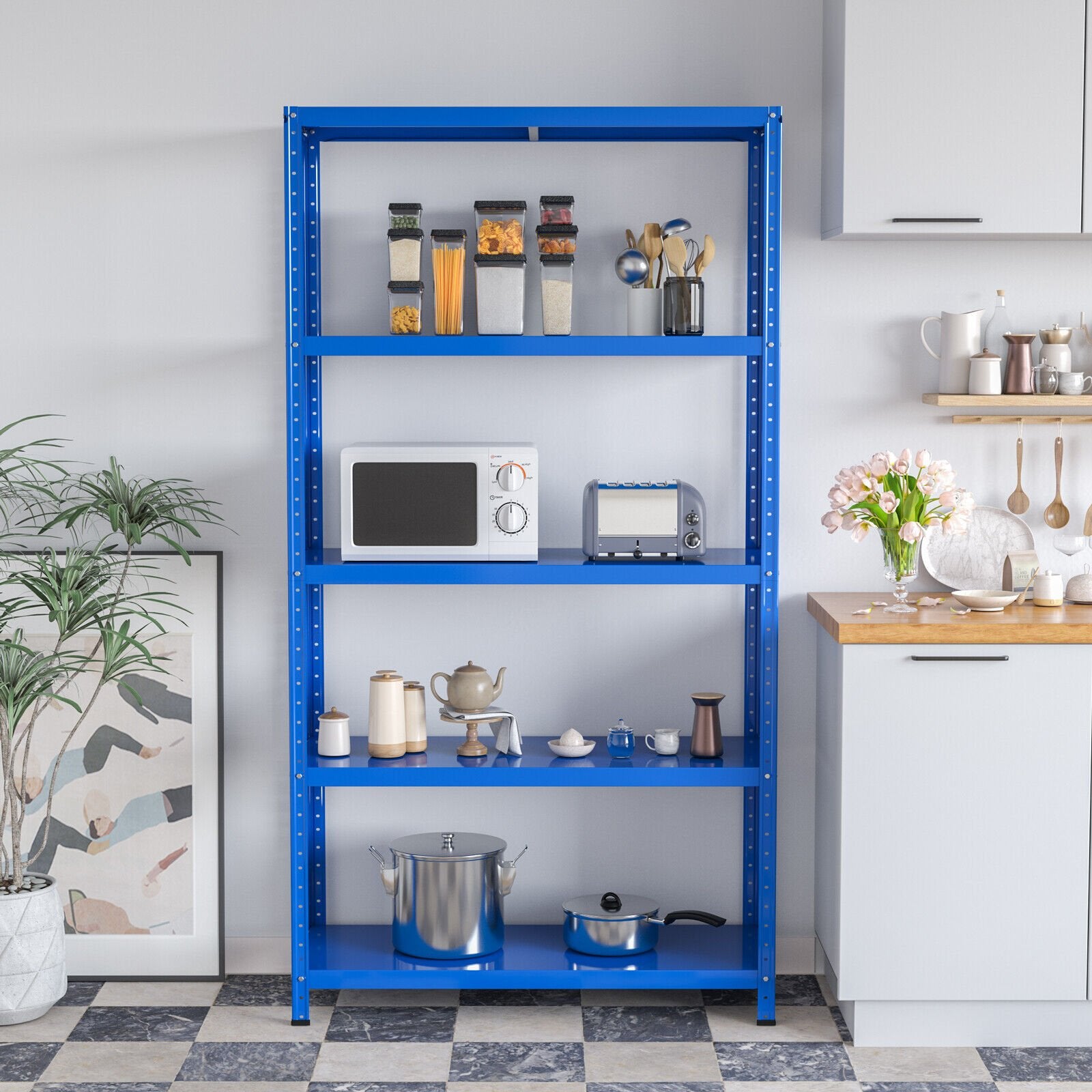 5-Tier Metal Utility Storage Rack for Free Combination, Blue at Gallery Canada