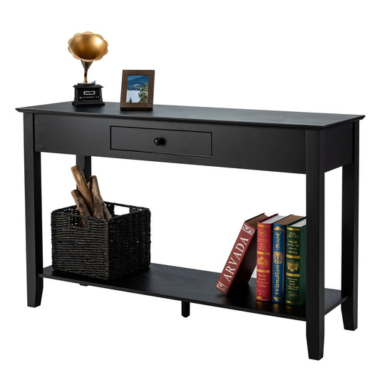 Console Sofa Side Accent Table with Drawer Shelf, Black